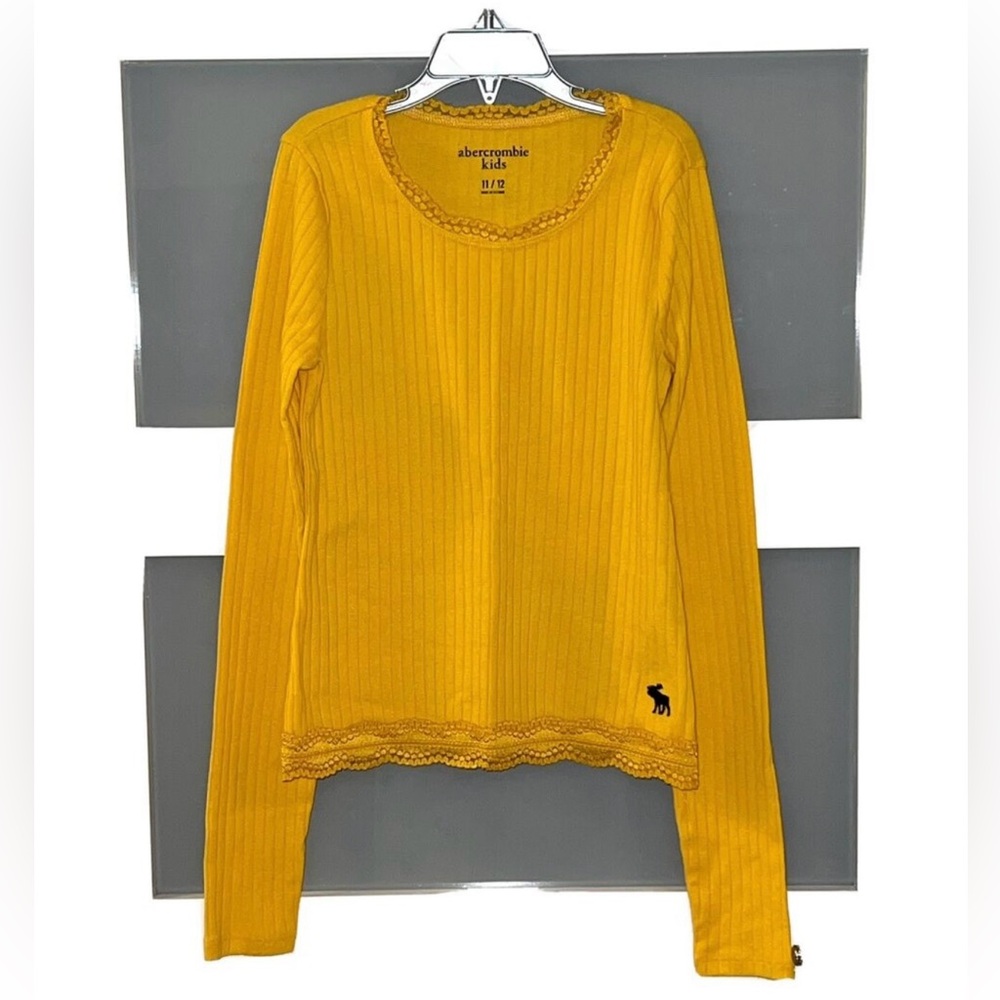 Abercrombie Kids Marigold Long Sleeve Tee with Lace Trim & Navy Logo Size 11/12
